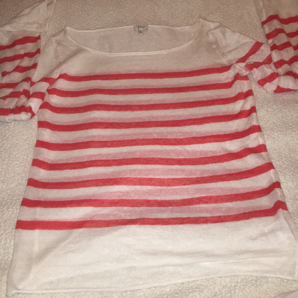 White linen sweater with orange stripes size xs